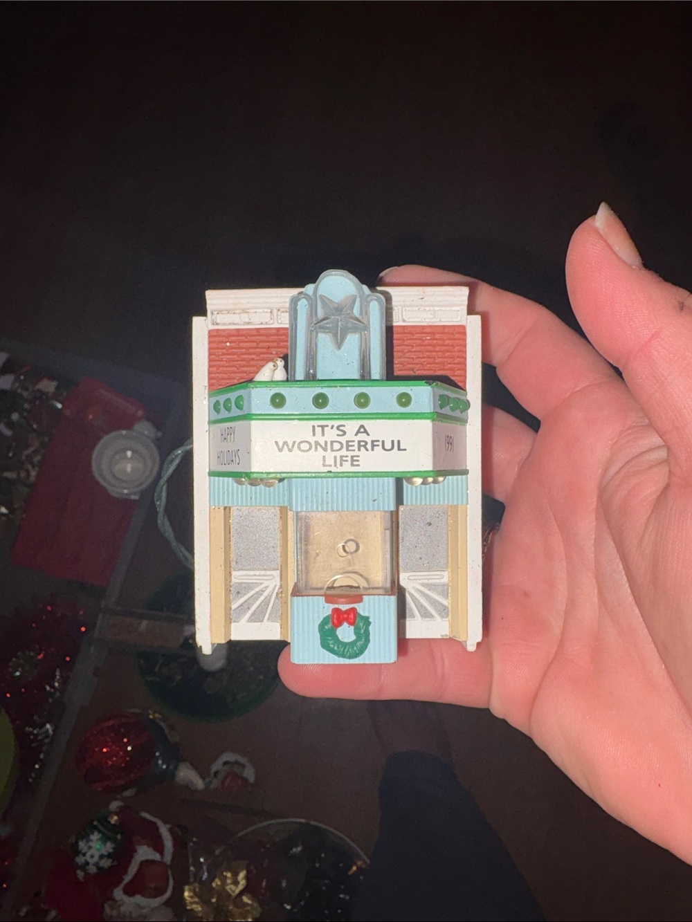 It's a Wonderful Life Movie Theater Holiday Ornament - Light Blue, Green